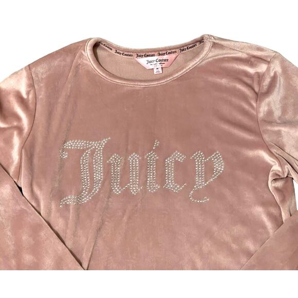 JUICY COUTURE SLEEPWEAR Pink Velour Bling Sleep Shirt Top Size Medium Cozy - Picture 2 of 9